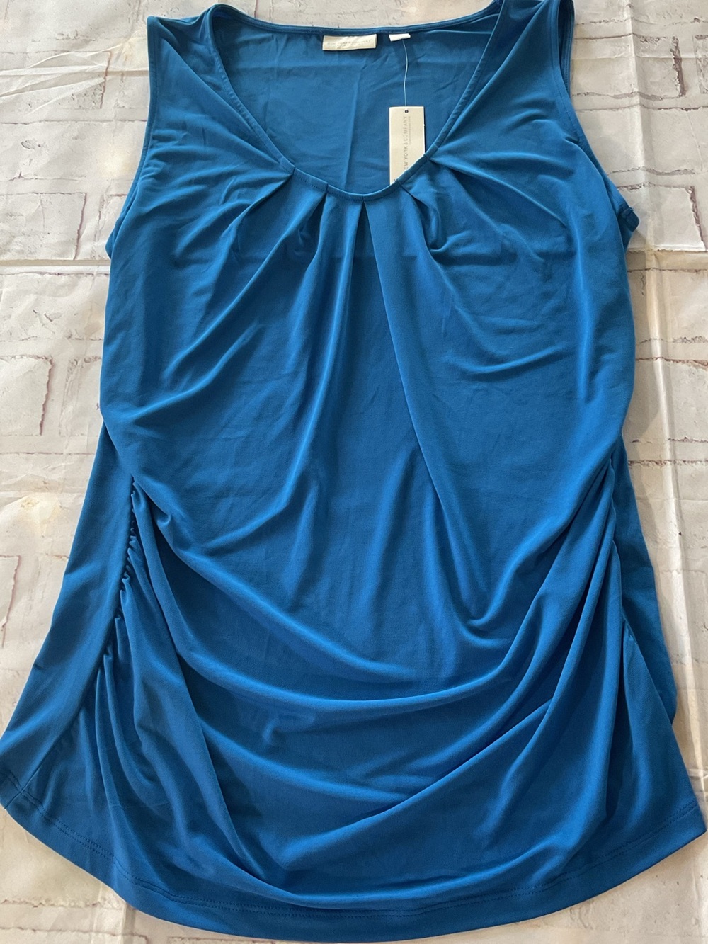 New York & Company Sleeveless Royal Blue Gathered Front Tank